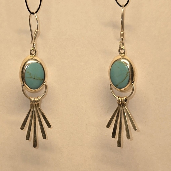 Turquoise earrings, silver setting - Picture 2 of 4